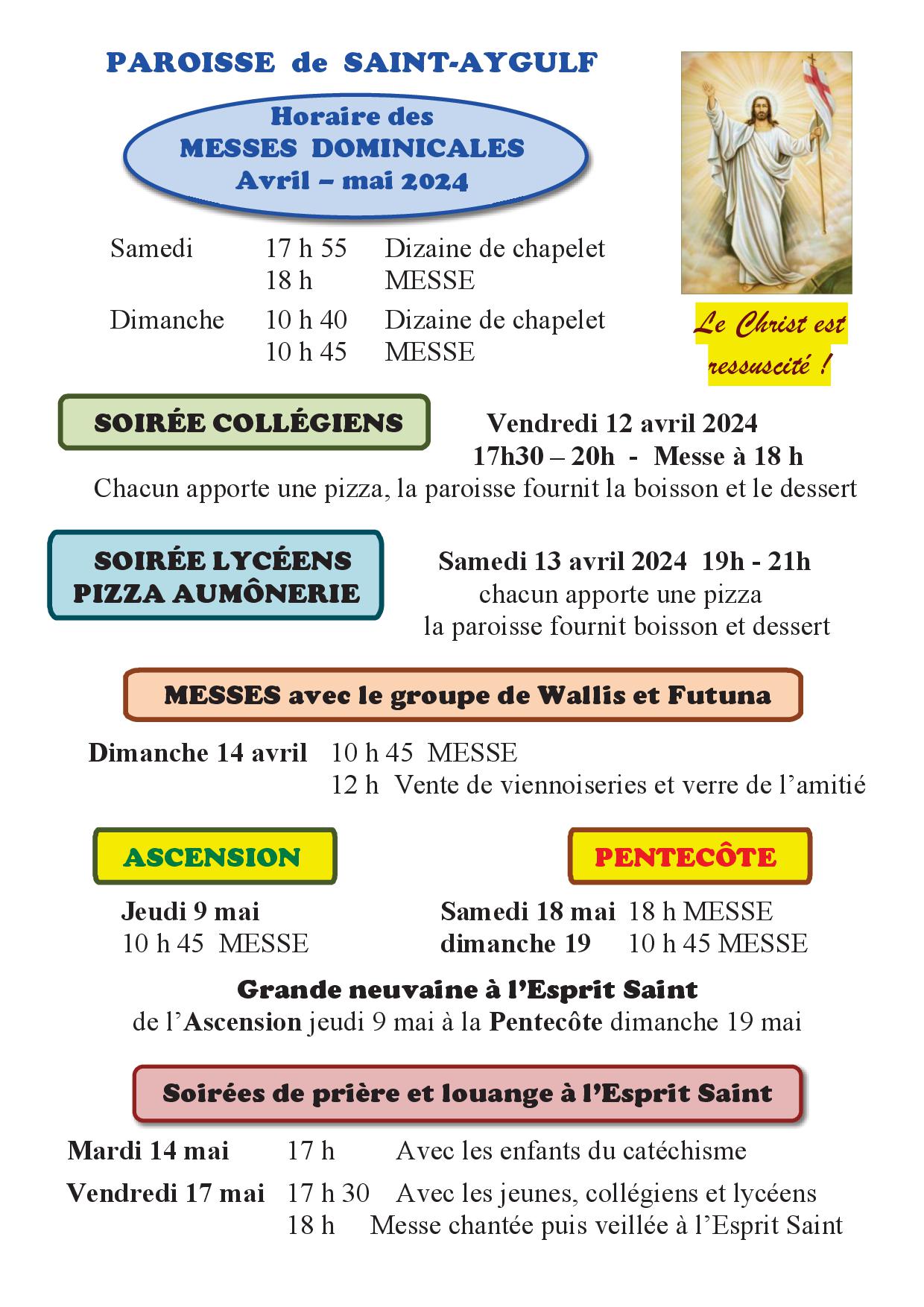 Horaires avril 20241